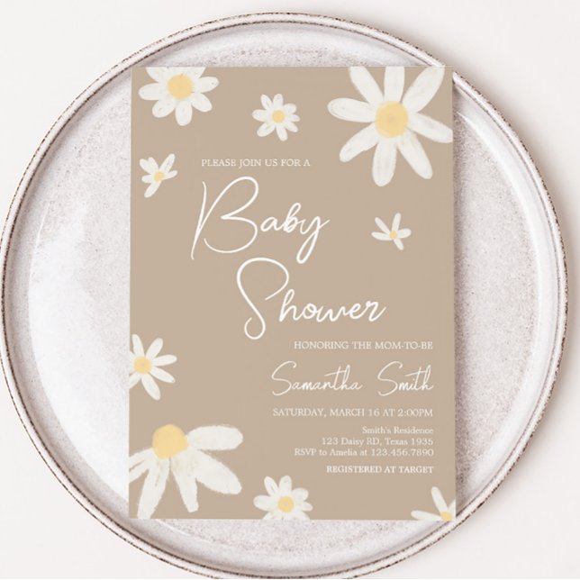 Boho Groovy Daisy Baby Shower Einladung (Daisy Flower Boho Baby Shower Invitation)