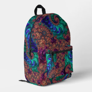 Boho Groovy Farbige Juwel-Ton-Abstrakte Fraktale Bedruckter Rucksack