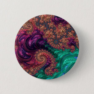 Boho Groovy Farbige Juwel-Ton-Abstrakte Fraktale Button