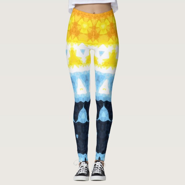 Boho Groovy Geometric Abstrakt AroAce Pride Flag Leggings (Vorderseite)
