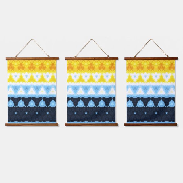 Boho Groovy Geometric Abstrakt AroAce Pride Flag Wandteppich Mit Holzrahmen (Dreifach)