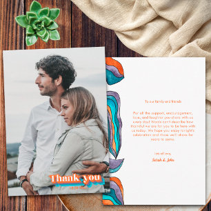 Boho Groovy Retro Blau Orange Typografie Wellenlin Dankeskarte