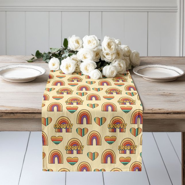 Boho Groovy Runner Colorful Pastel Table Art Großer Tischläufer (Boho Groovy Runner Colorful Pastel Table Art)