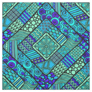 Boho grün-blaues abstraktes Stammes- Muster Stoff