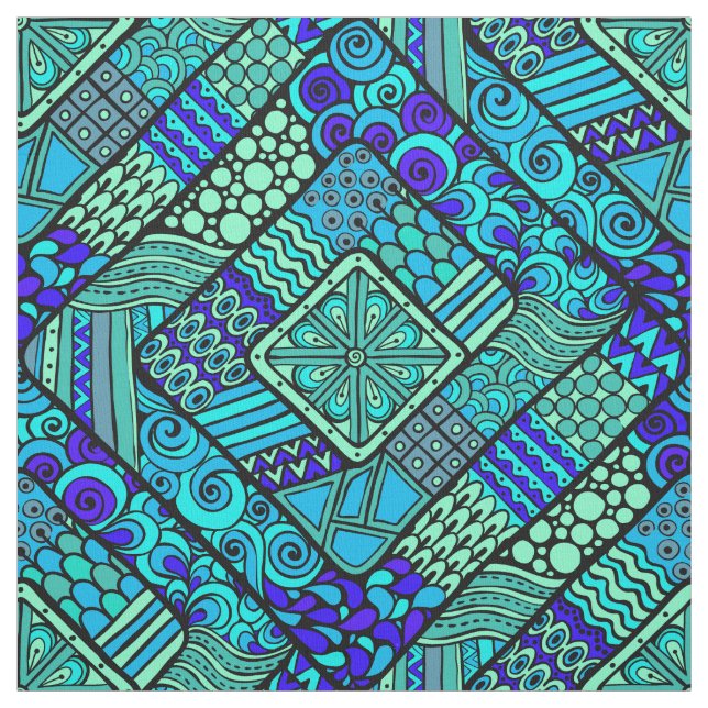 Boho grün-blaues abstraktes Stammes- Muster Stoff (Muster)