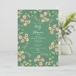 Boho-Grün-Blumen-Geschlechtsneutrale Babyparty Einladung
