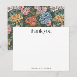 Boho-Grün-Blumen-Wildblumen-Indvidualisierte Korre Dankeskarte