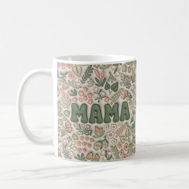 Boho-Grün-Blumenmuster Mama  Kaffeetasse (Links)
