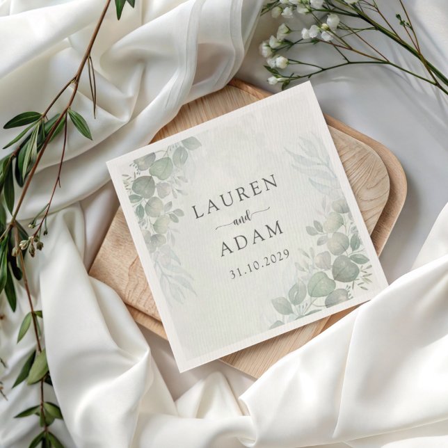 Boho-Grün Eukalyptus Botanical Hochzeit Serviette (Von Creator hochgeladen)