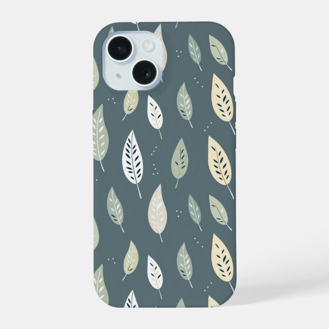 Boho Grün Farb Blätter Nahtloses Muster iPhone 15 Hülle (Rückseite)