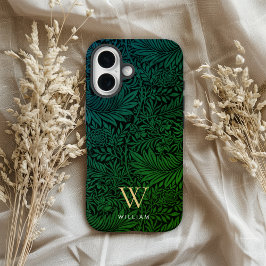 Boho Grün Floral Gold Monogramm Name iPhone 16 Hülle