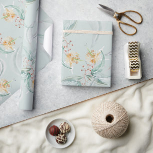 Boho Grün Mint Wasserfarbe Eukalyptus Floral Geschenkpapier