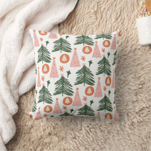 Boho-Grün-Rosa-Orangerustikale Weihnachtsbäume Kissen