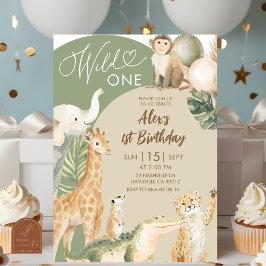 Boho-Grün-Safari-Wild-One-Geburtstag Einladung
