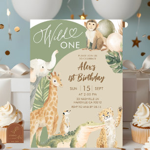 Boho-Grün-Safari-Wild-One-Geburtstag Einladung
