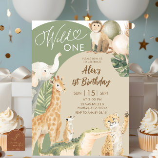 Boho-Grün-Safari-Wild-One-Geburtstag Einladung