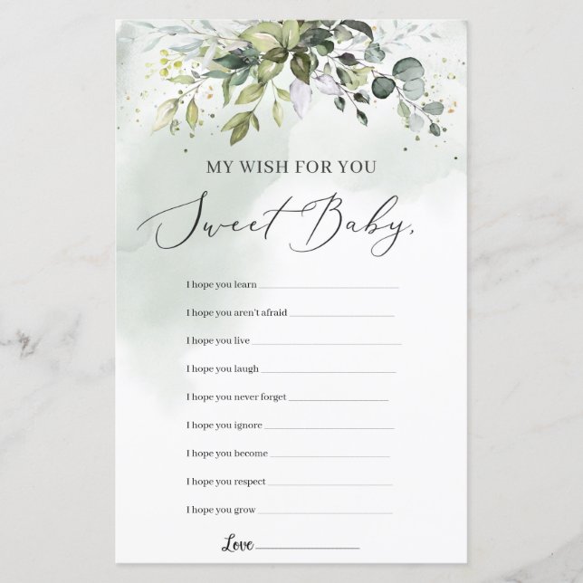 Boho grüne Blätter mein Wunsch für Sie Babydusche (Vorderseite)