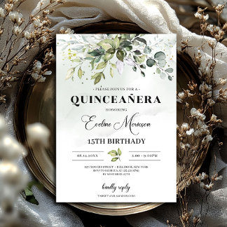 Boho grüne Blattwerk quinceanera 15. Geburtstag Einladung