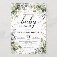 Boho grüne Blattwerk und goldene Rahmen Babydusche