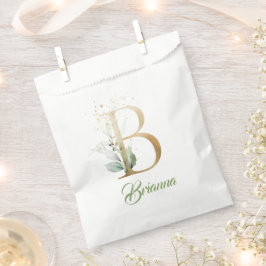 Boho grüne Blattwerk und Goldfolie B Monogramm Geschenktütchen