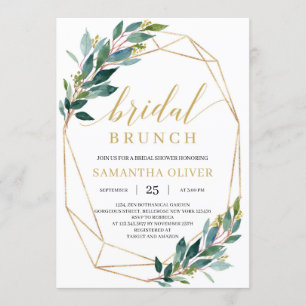Boho grüne Eukalyptus Goldrahmen Bridal Brunch Einladung