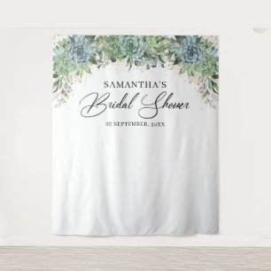 Boho grüne Succulents Goldrahmen Brautparty Wandteppich