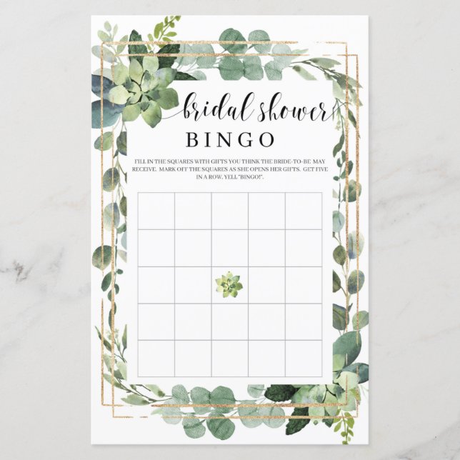 Boho grüne sukkulente Blume Gold Bingo (Vorderseite)