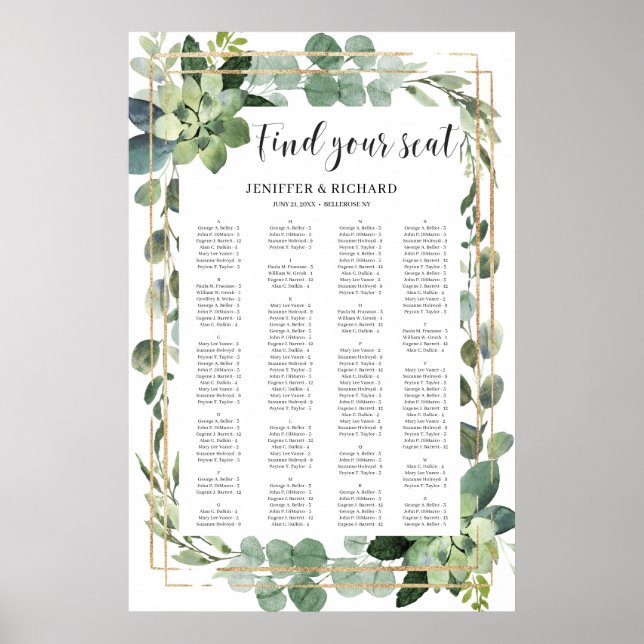 Boho grüne sukkulente blumengoldene geometrische poster (Vorne)