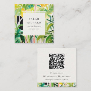 Boho Grüne Tropische Blatt Foliage Botanischer QR- Quadratische Visitenkarte