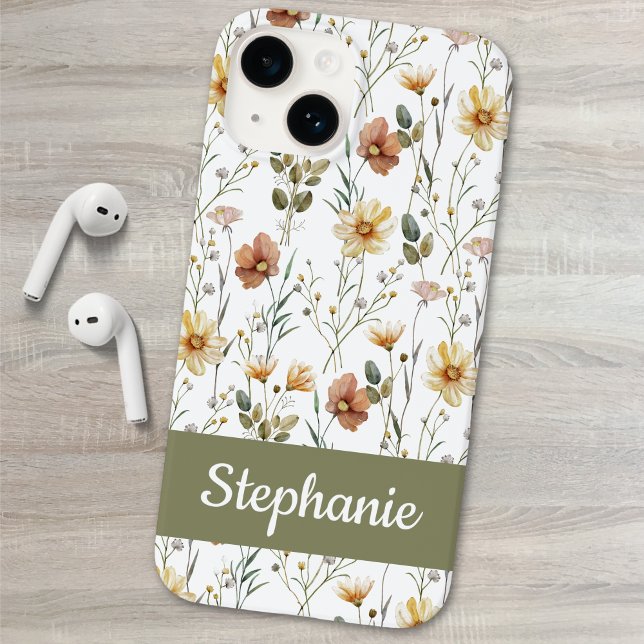 Boho Grüne Wasserfarbe Wildblumen Name Case-Mate iPhone Hülle (Von Creator hochgeladen)