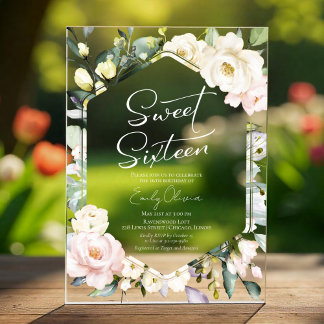 Boho-Grünpflanzen-Blumenrahmen Sweet 16 Acryleinladungen