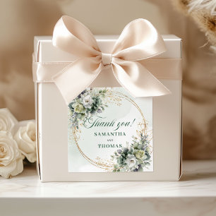 Boho-Grünpflanzen-Danke-Aufkleber Goldene Hochzeit Quadratischer Aufkleber