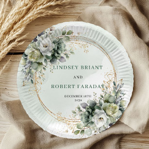 Boho-Grünzeug Dusty Green Eukalyptus-Hochzeitspapi Pappteller