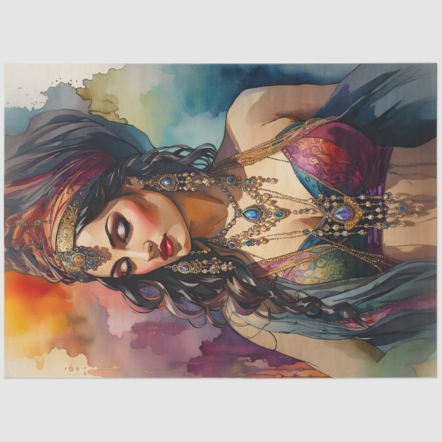 Boho Gypsy Woman Portrait Decoupage Paper | Color  Seidenpapier (Vorderseite)