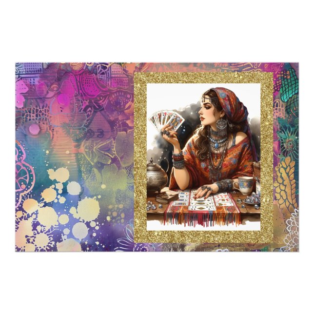 *~* Boho Gypsy Woman Psychic Card Reader A100 Fotodruck (Vorne)