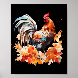Boho-Hahn Huhn Herbstlaub Erntedankfest Da Poster