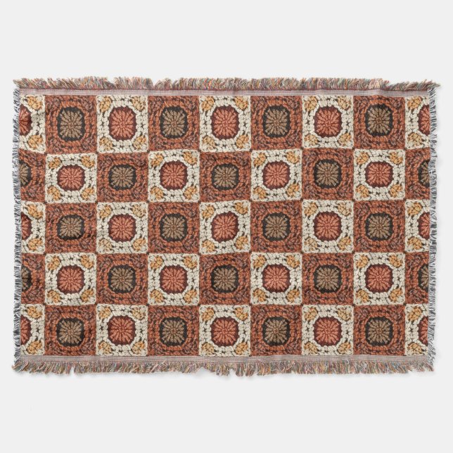 Boho-Häkel-Granny-Quadrat Retro-Blumenmuster  Decke (Vorderseite)