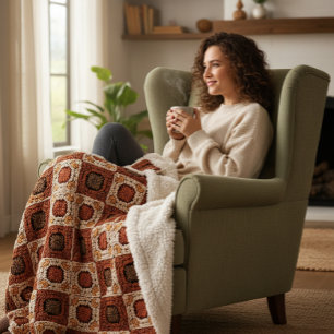 Boho-Häkel-Granny-Quadrat Retro-Blumenmuster Sherpadecke