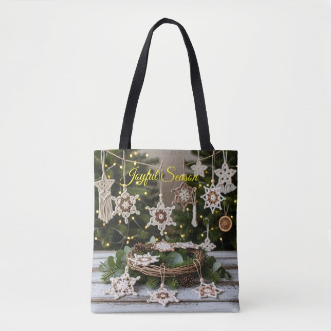 Boho-Häkel-Schneeflocken-Weihnachts-Tasche (Vorderseite)
