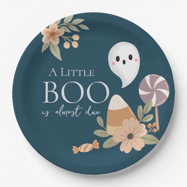 Boho Halloween Baby Dusche Niedlich Ghost Aquamari Pappteller (Vorderseite)