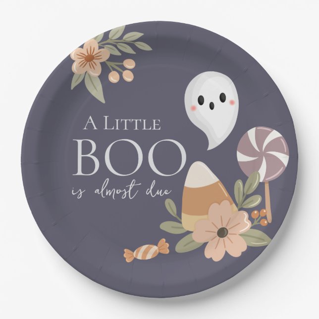 Boho Halloween Baby Shower Little Boo - Niedlich G Pappteller (Vorderseite)