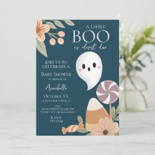 Boho Halloween Baby Shower Niedlich Ghost auf Aqua Einladung