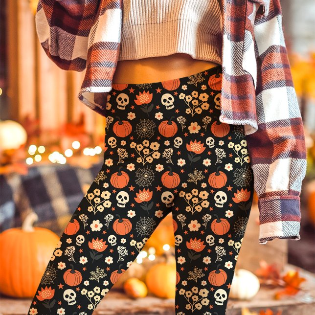 Boho Halloween Floral Skull-Kernnetz Leggings (Von Creator hochgeladen)