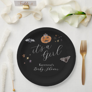 Boho Halloween It's a Girl Baby Shower Pappteller