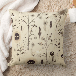 Boho Halloween Masken & Botanische Wirbel Muster Kissen