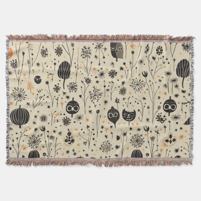 Boho-Halloween-Nahtloses Muster Decke (Vorderseite)