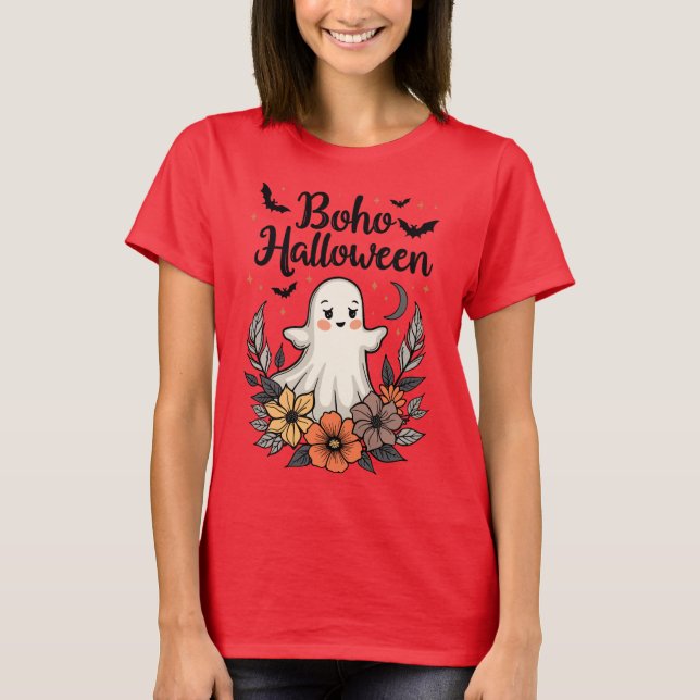Boho Halloween Niedlich Ghost T-Shirt (Vorderseite)