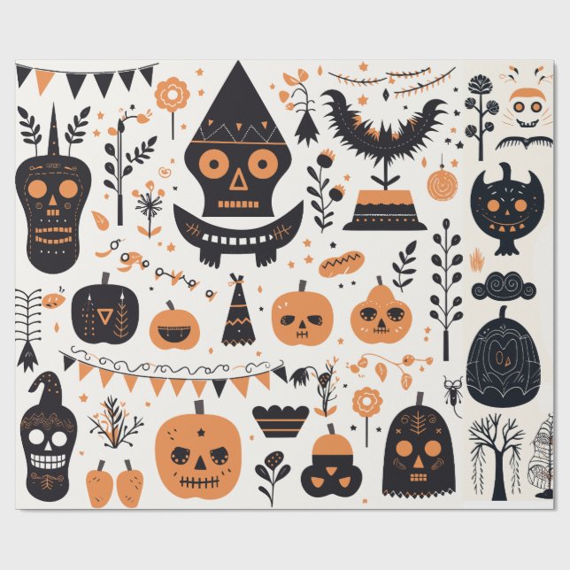 Boho Halloween Niedliches Party Embellish Geschenkpapier (Flach)