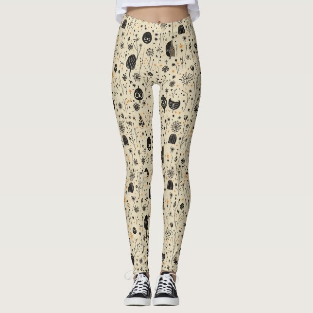 Boho Halloween Seamless Pattern Leggings (Vorderseite)