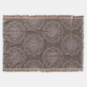 Boho Hand Drawn Mandala Blush Pink Brown Muster Decke